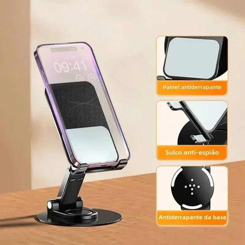 Suporte para Celular e Tablet - Dobrável, Giratório 360° e de Metal Cinza - Supmetal