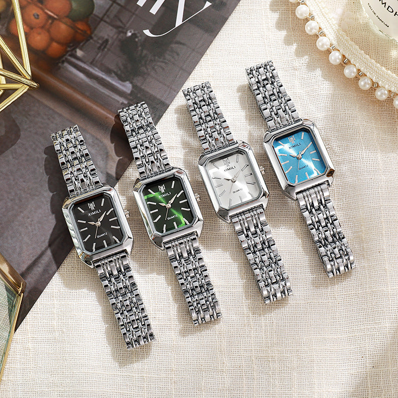 Relógio feminino com pulseira quadrada simples de aço Wolff