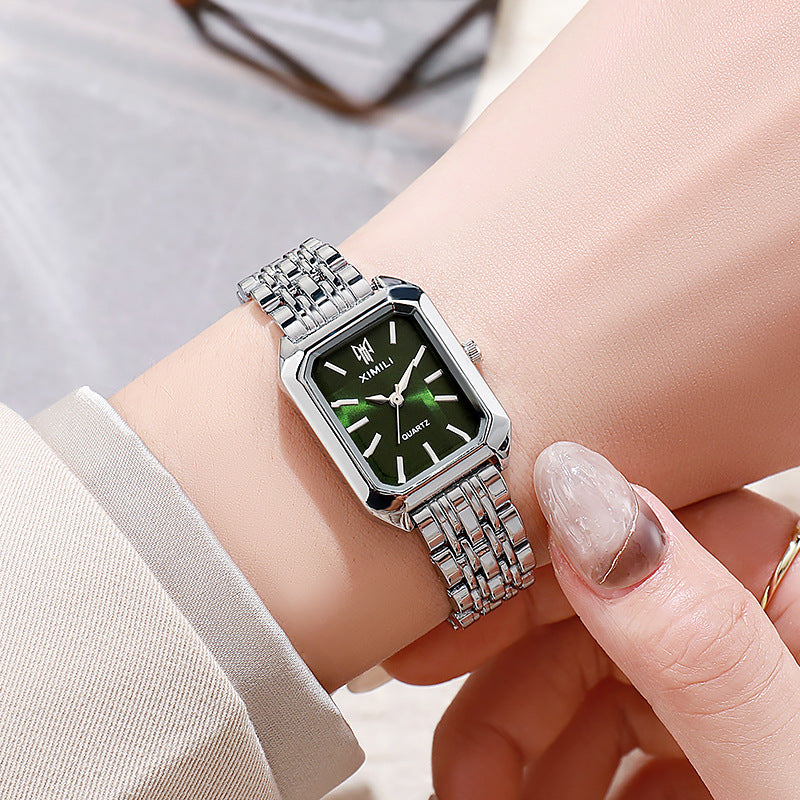 Relógio feminino com pulseira quadrada simples de aço Wolff