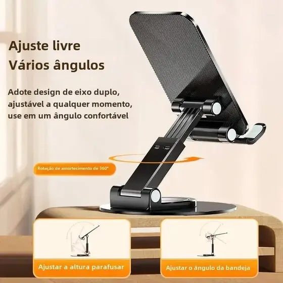 Suporte para Celular e Tablet - Dobrável, Giratório 360° e de Metal Cinza - Supmetal